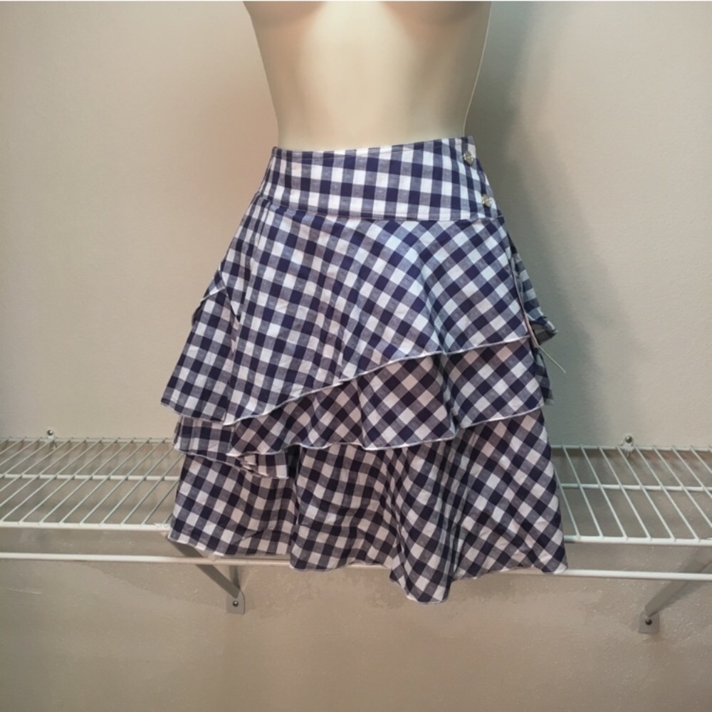 Flirty blue and white plaid tiered miniskirt XL